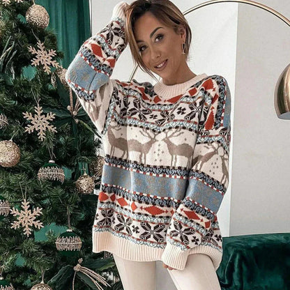 Women's Christmas Jumper Reindeer Motif Woolly