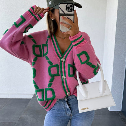 Women's Oversized Cozy Geometric Cardigan