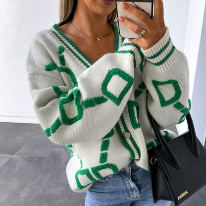 Women's Oversized Cozy Geometric Cardigan