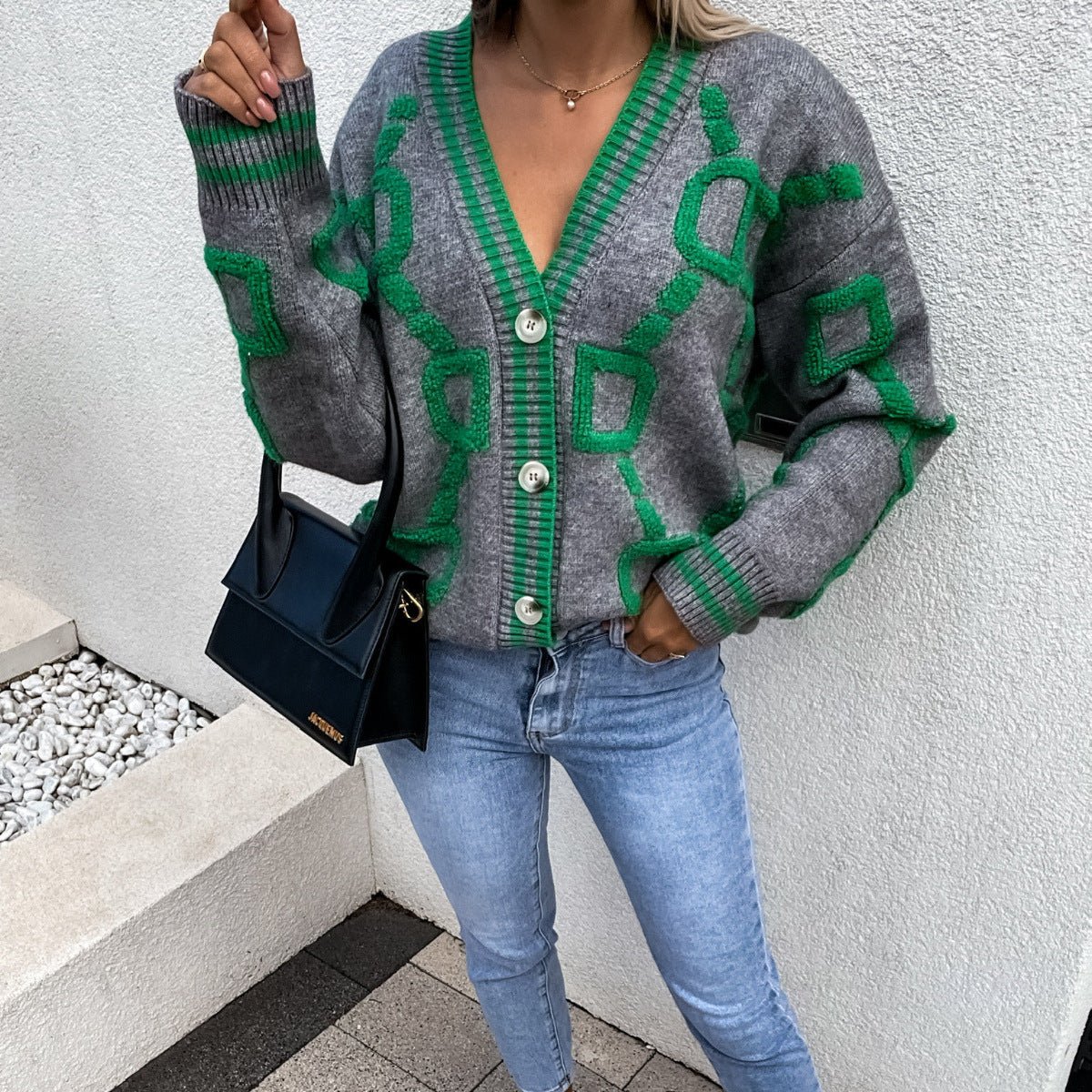 Women's Oversized Cozy Geometric Cardigan