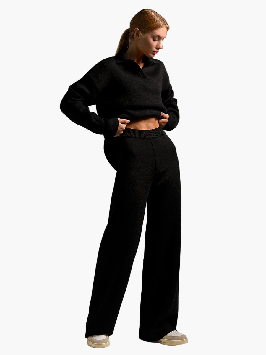 Comfortable Loungewear Set - Oversized Collared Sweatshirt and Jogger Pants