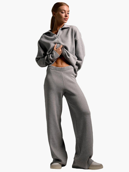 Comfortable Loungewear Set - Oversized Collared Sweatshirt and Jogger Pants