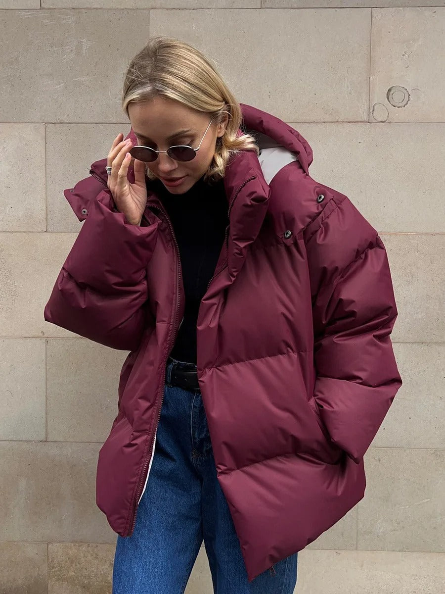 Wattierte Damenjacke Kapuze - Kurze Daunenjacke Warm - IdealeKleiden
