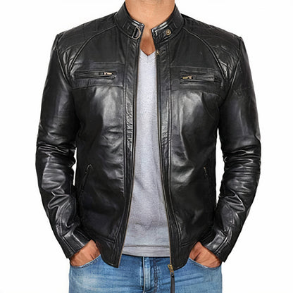 Men's Robust Motorcycle Jacket Zipper Pockets