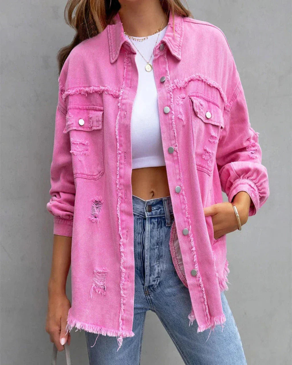 Ripped Denim Jacket Trendy Style