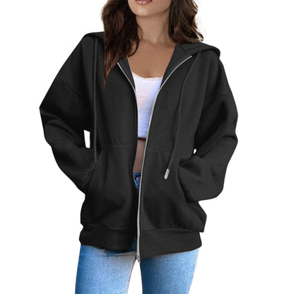 Hooded Jacket Front Zipper Sporty