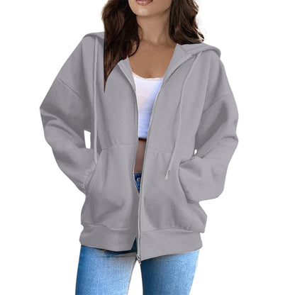 Hooded Jacket Front Zipper Sporty