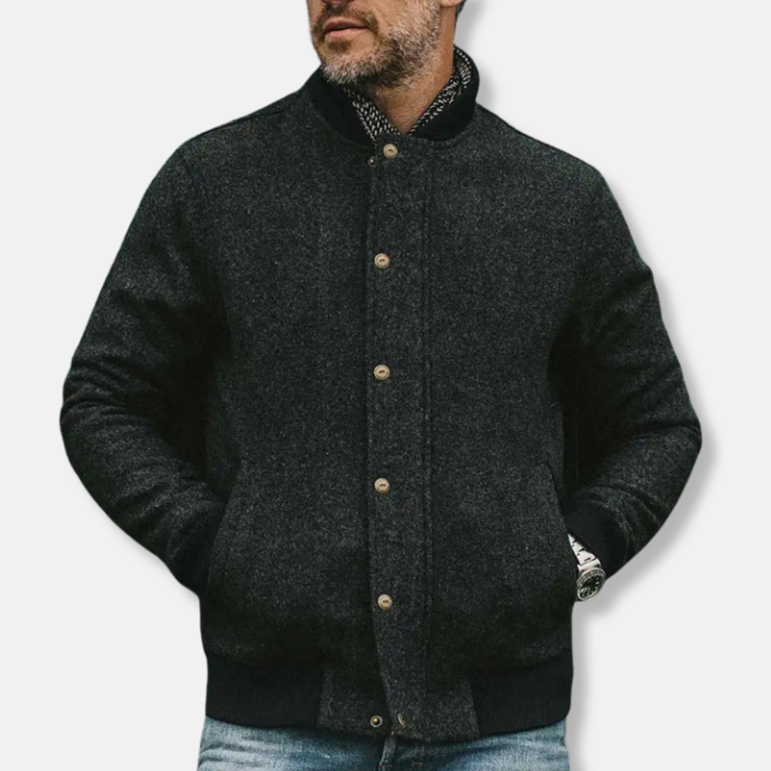 Bomberjacke Oversized Wollmix Bequem Knöpfe - IdealeKleiden