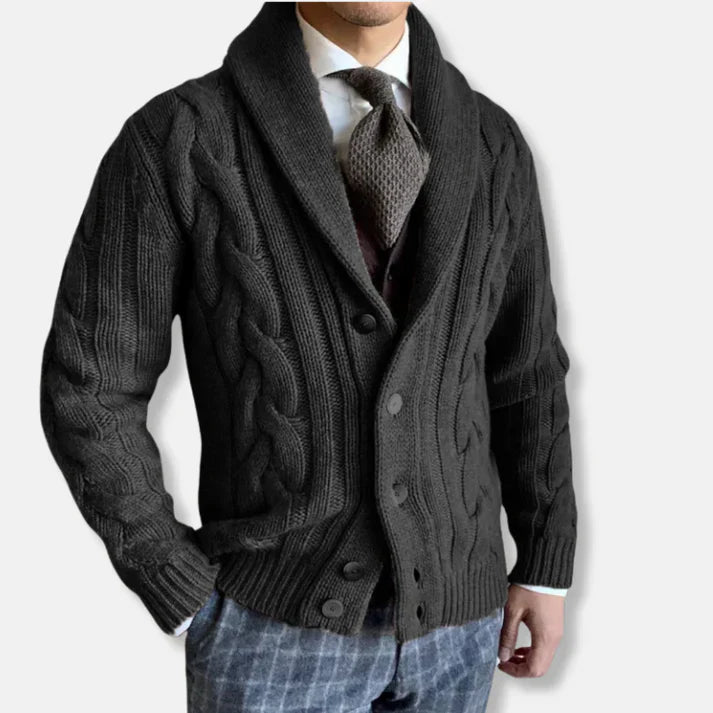Men's Cardigan Woolly Cable Knit Shawl Collar
