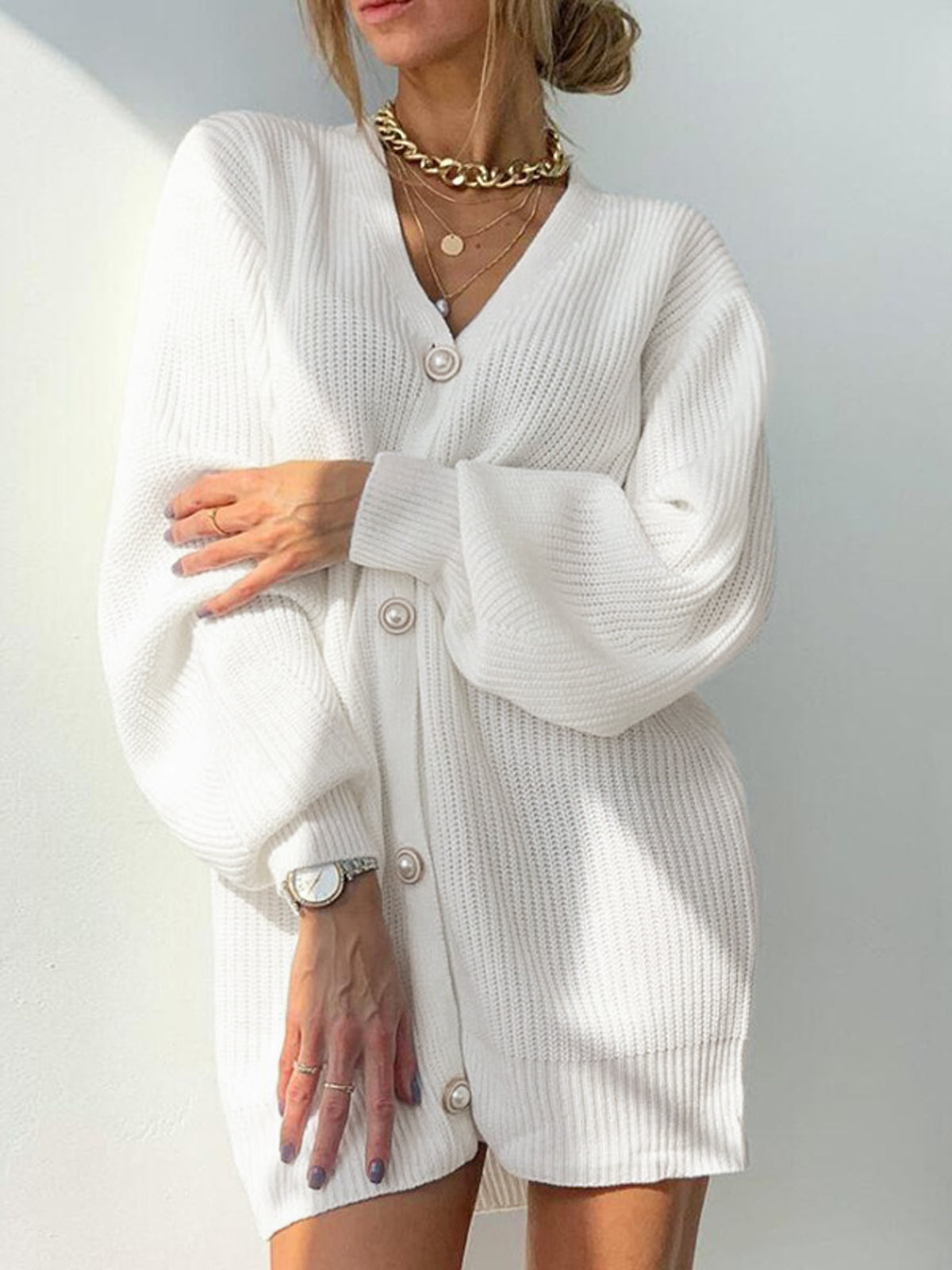 Oversized Women's V-Neck Cardigan