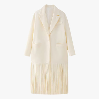Elegant Women's Jacket Cream White Fringe Detail