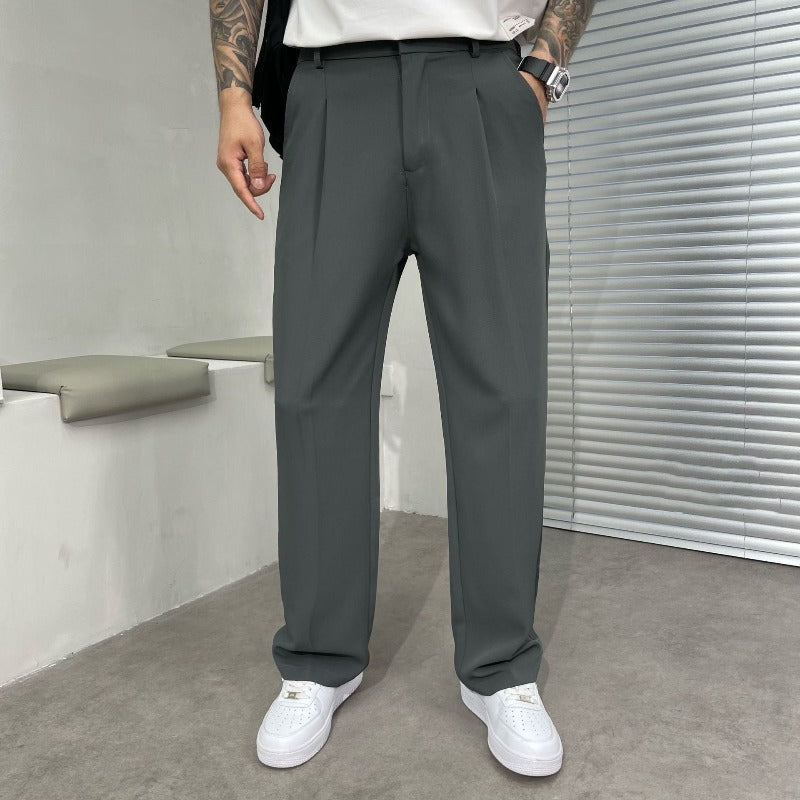 Men's Pleated Trousers Straight Leg Elegant