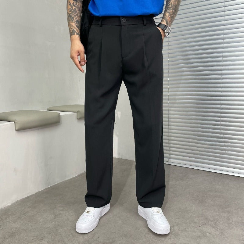 Men's Pleated Trousers Straight Leg Elegant
