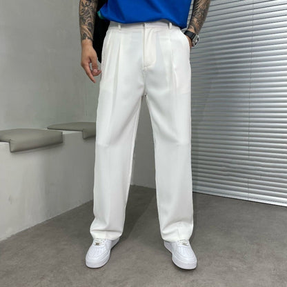 Men's Pleated Trousers Straight Leg Elegant