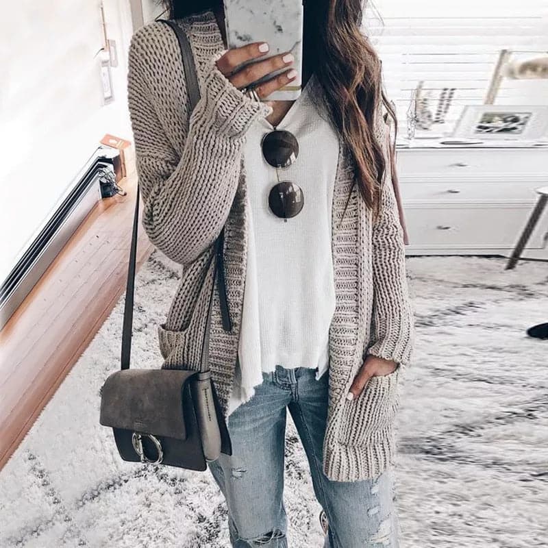 Relaxed Open-Front Cardigan with Pockets