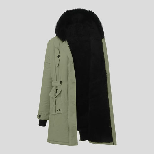 Damen Freizeitparka mit schwarzer Kunstfellkapuze - IdealeKleiden
