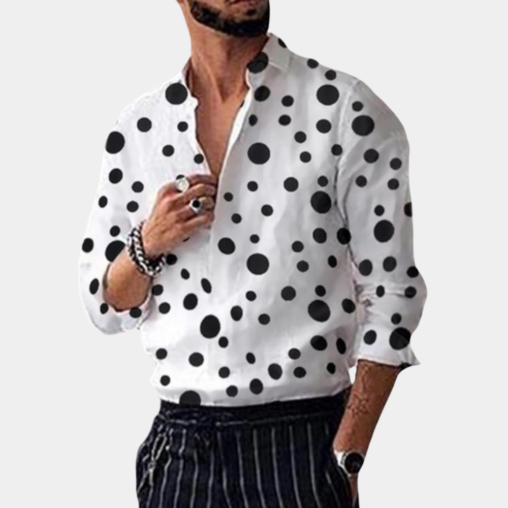Men's Long-Sleeve Polka Dot Collar Shirt