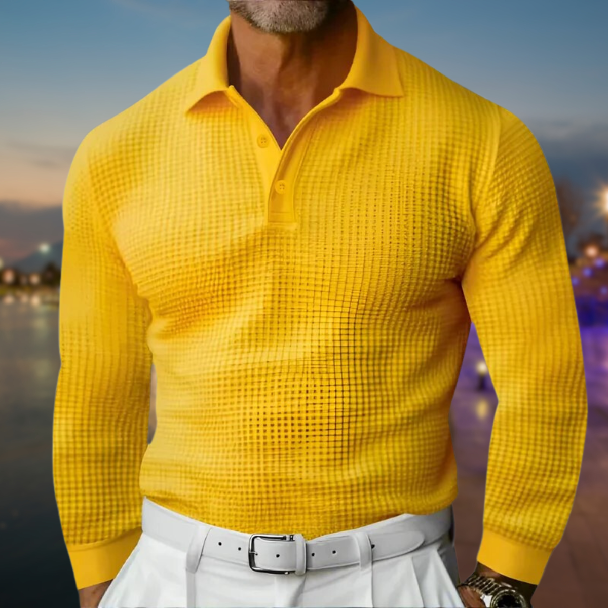 Men's Waffle Knit Pullover Modern Collar