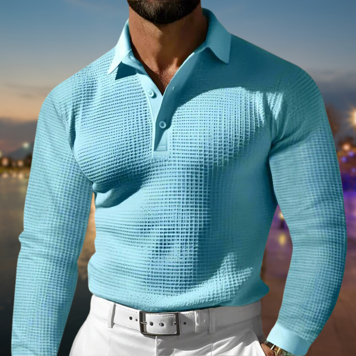 Men's Waffle Knit Pullover Modern Collar