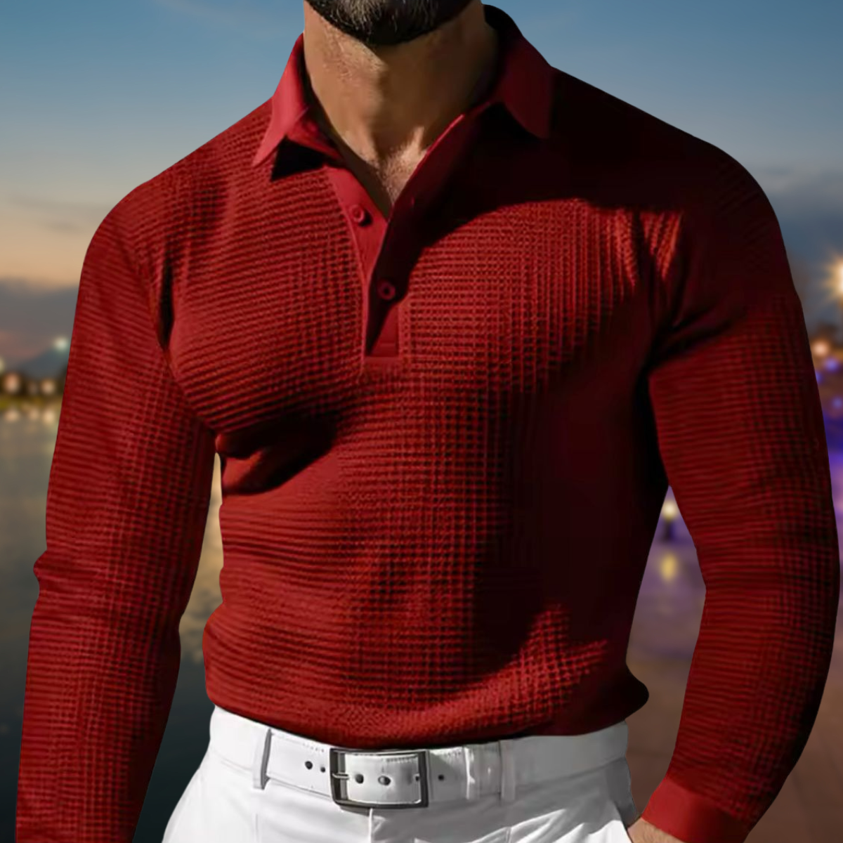 Men's Waffle Knit Pullover Modern Collar
