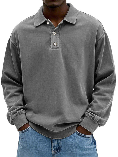 Men's Oversized Sweatshirt with Collar, Relaxed Fit