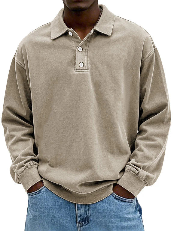 Men's Oversized Sweatshirt with Collar, Relaxed Fit