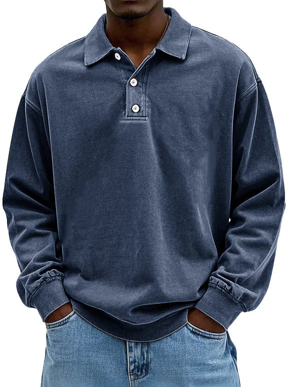 Men's Oversized Sweatshirt with Collar, Relaxed Fit
