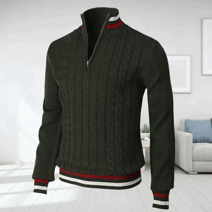 Men's Polo Sweater Warm V-Neck Zipper