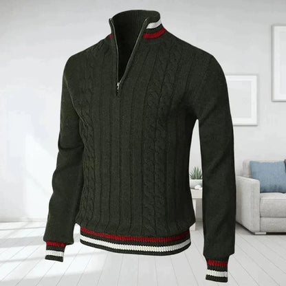 Men's Polo Sweater Warm V-Neck Zipper
