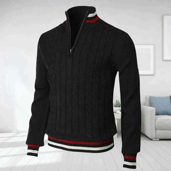 Men's Polo Sweater Warm V-Neck Zipper