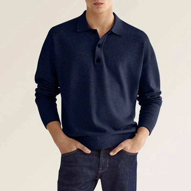 Men's Long Sleeve Polo Sweater with Collar