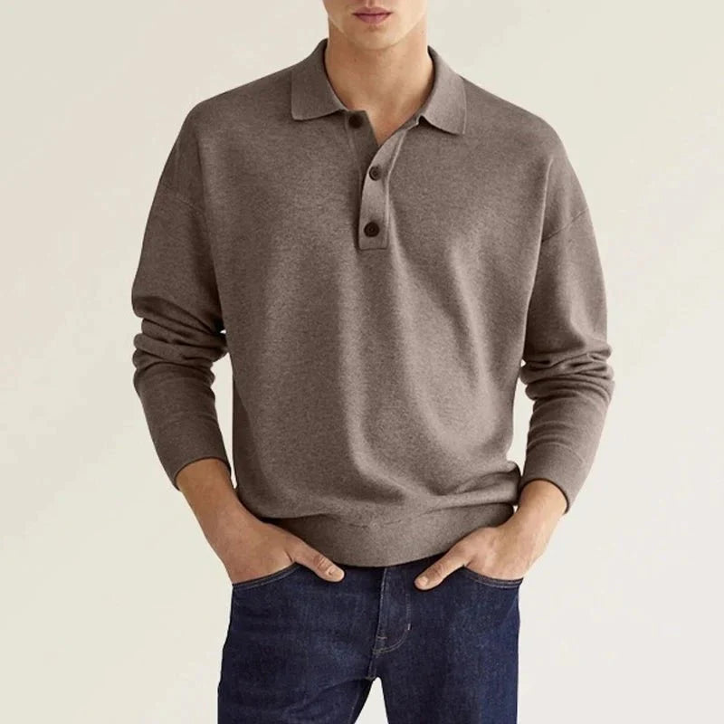 Men's Long Sleeve Polo Sweater with Collar
