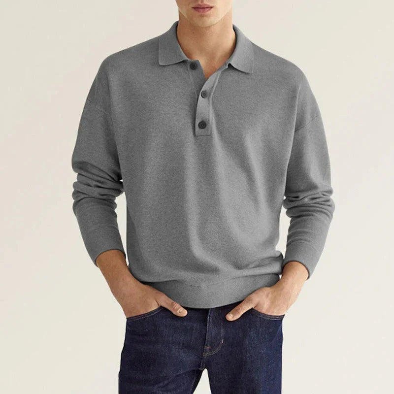 Men's Long Sleeve Polo Sweater with Collar