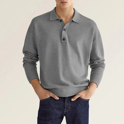 Men's Long Sleeve Polo Sweater with Collar