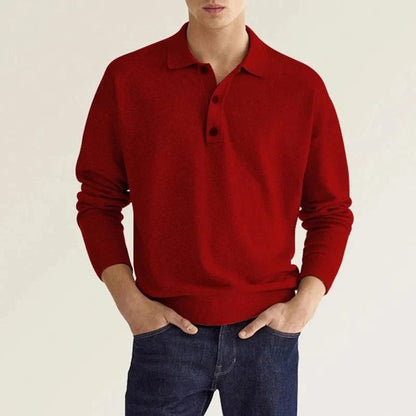 Men's Long Sleeve Polo Sweater with Collar