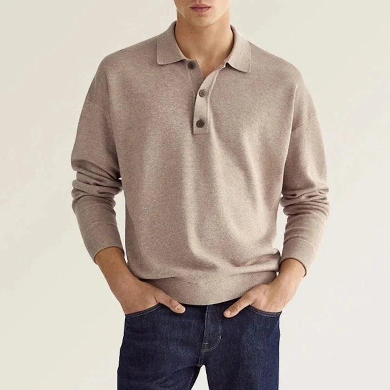 Men's Long Sleeve Polo Sweater with Collar