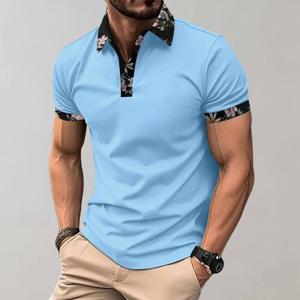 Men's Floral Print Short Sleeve Polo Shirt