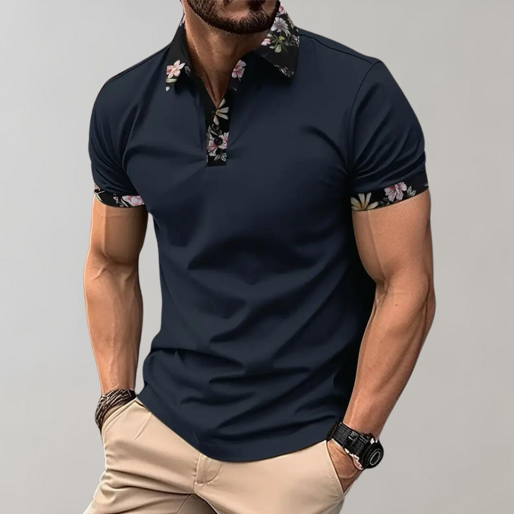 Men's Floral Print Short Sleeve Polo Shirt
