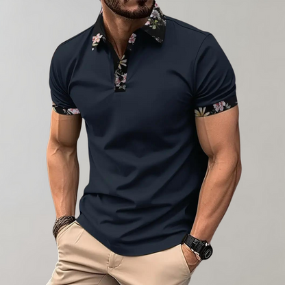 Men's Floral Print Short Sleeve Polo Shirt