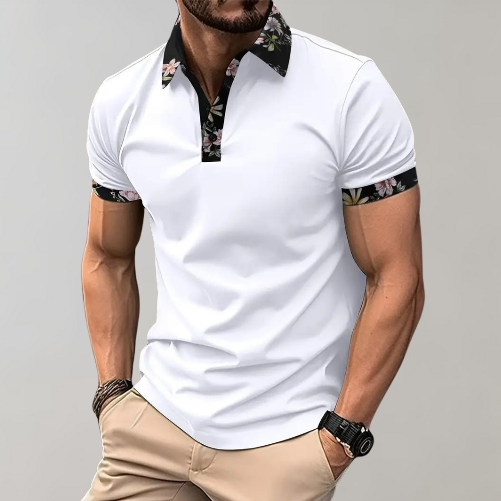 Men's Floral Print Short Sleeve Polo Shirt