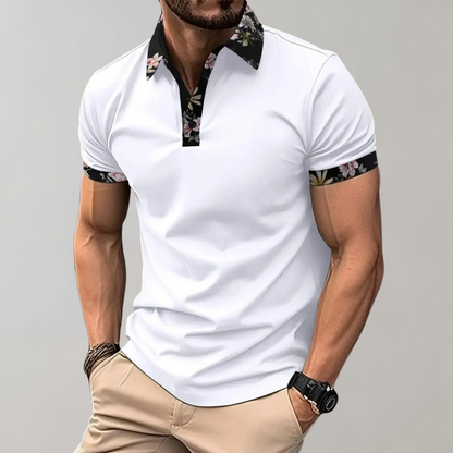 Men's Floral Print Short Sleeve Polo Shirt