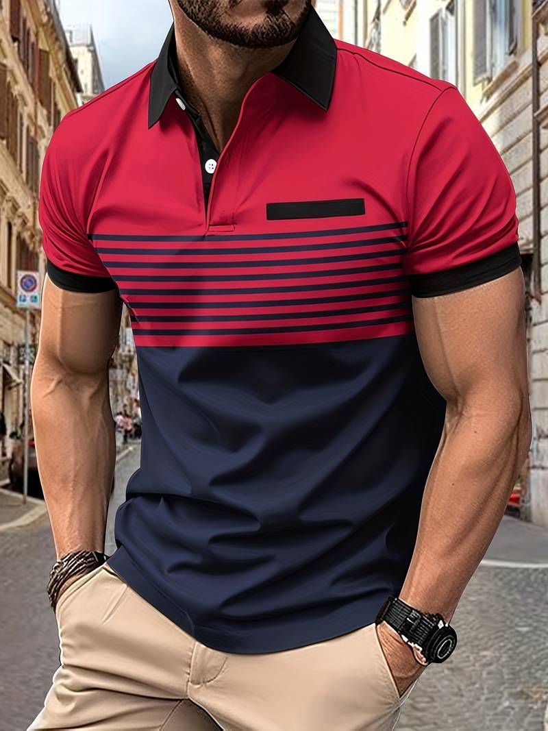Men's Striped Short Sleeve Polo Shirt