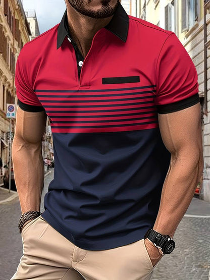 Men's Striped Short Sleeve Polo Shirt
