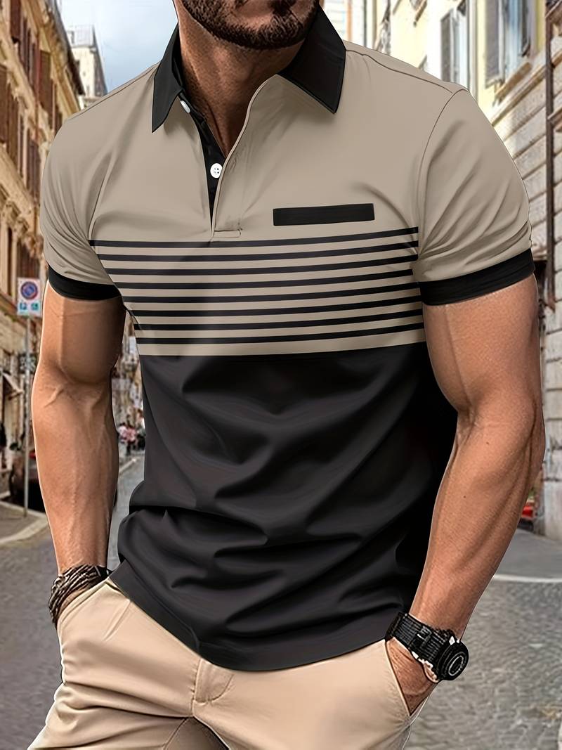 Men's Striped Short Sleeve Polo Shirt