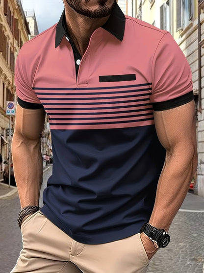 Men's Striped Short Sleeve Polo Shirt