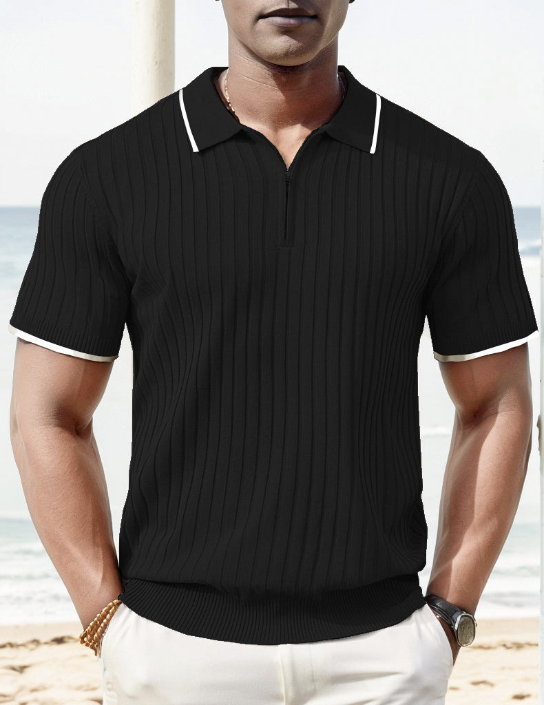 Kurzarm Polo-Shirt Modern Gerippt - IdealeKleiden