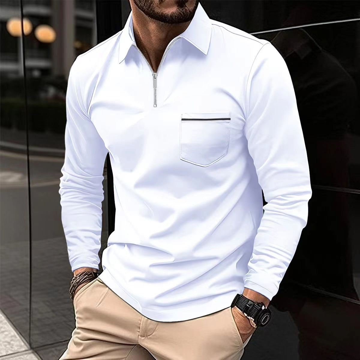 Men's Long-Sleeved Elegant Polo Shirt