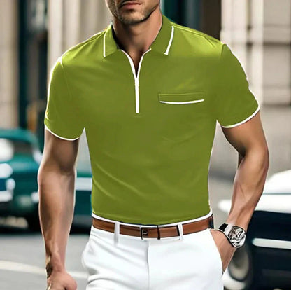 Men's Polo Shirt with Chest Pocket and Zipper