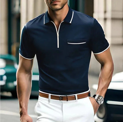 Men's Polo Shirt with Chest Pocket and Zipper