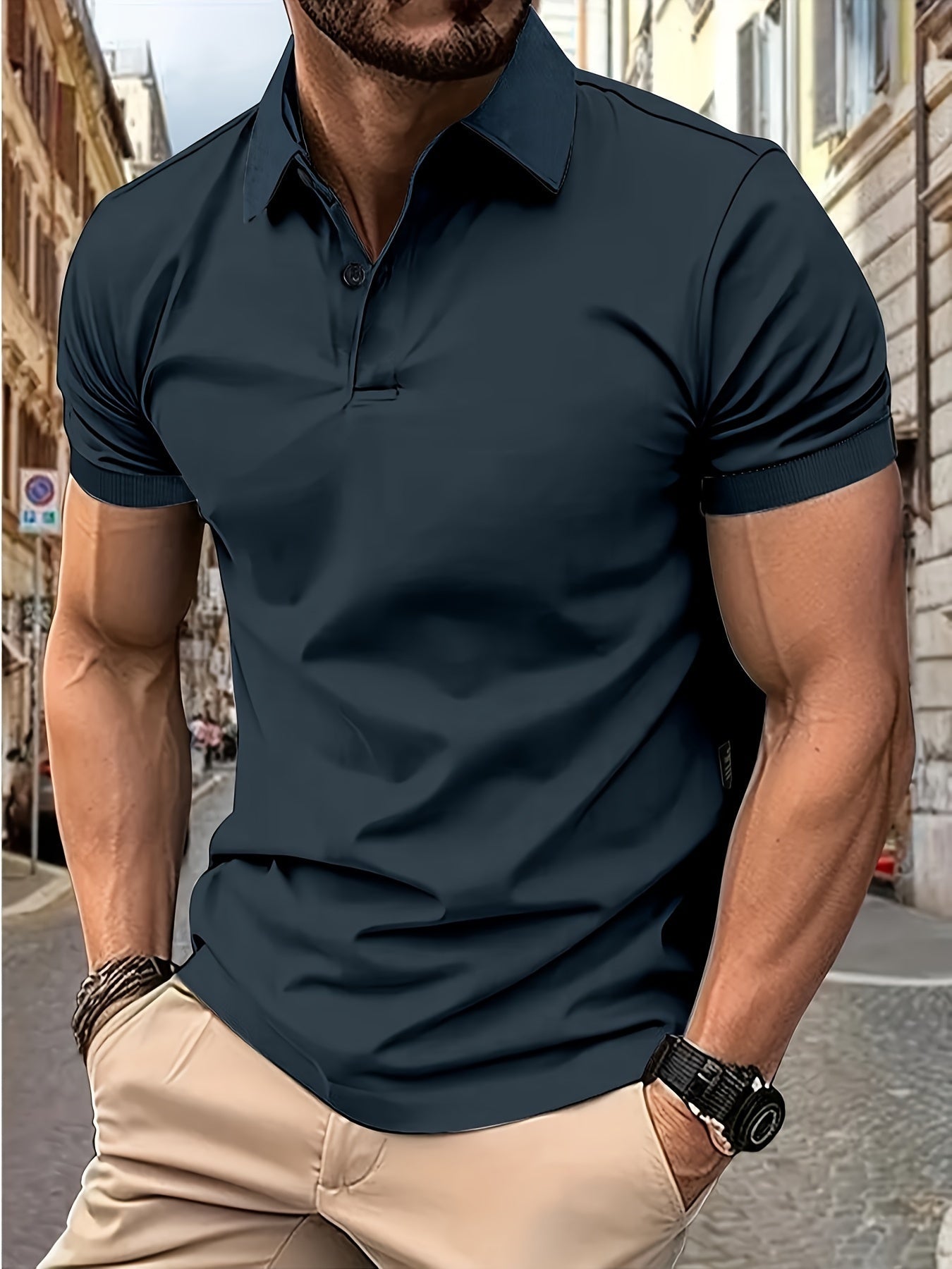 Fashionable Men's Short-Sleeved Polo Shirt